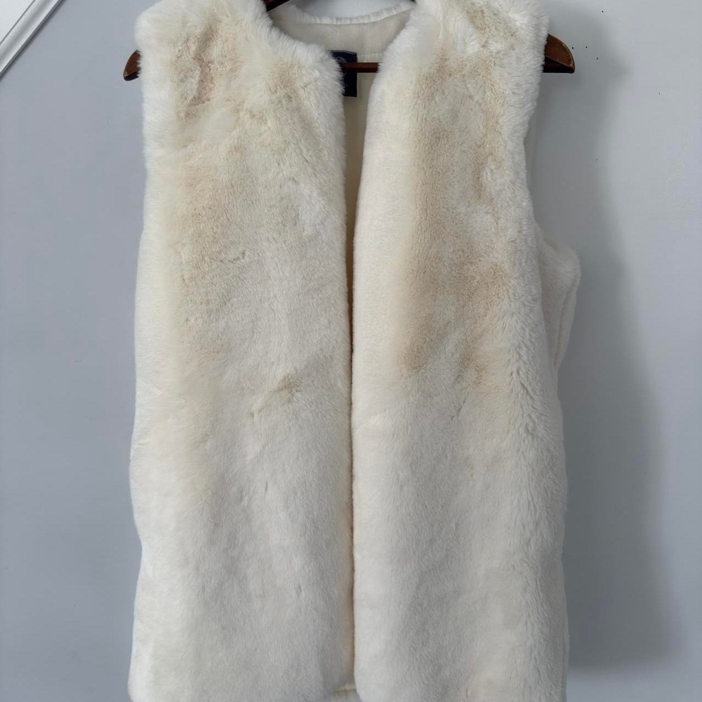 Vince Camuto Womens Ivory Faux Fur Vest Open Front Sleeveless Jacket Cream O/S